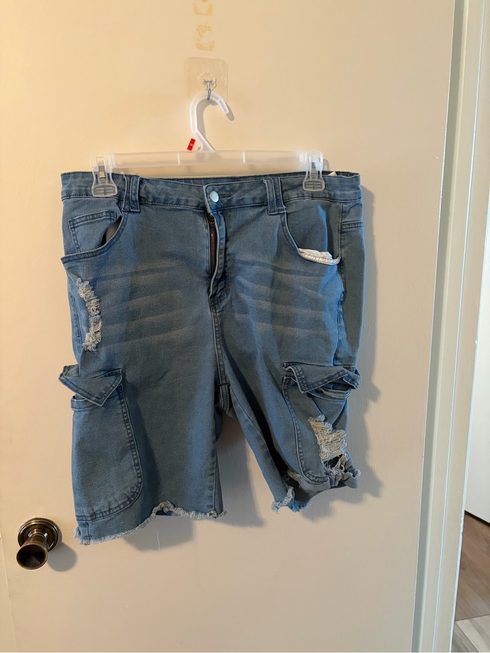 SHEIN Light Blue Distressed Cargo Shorts